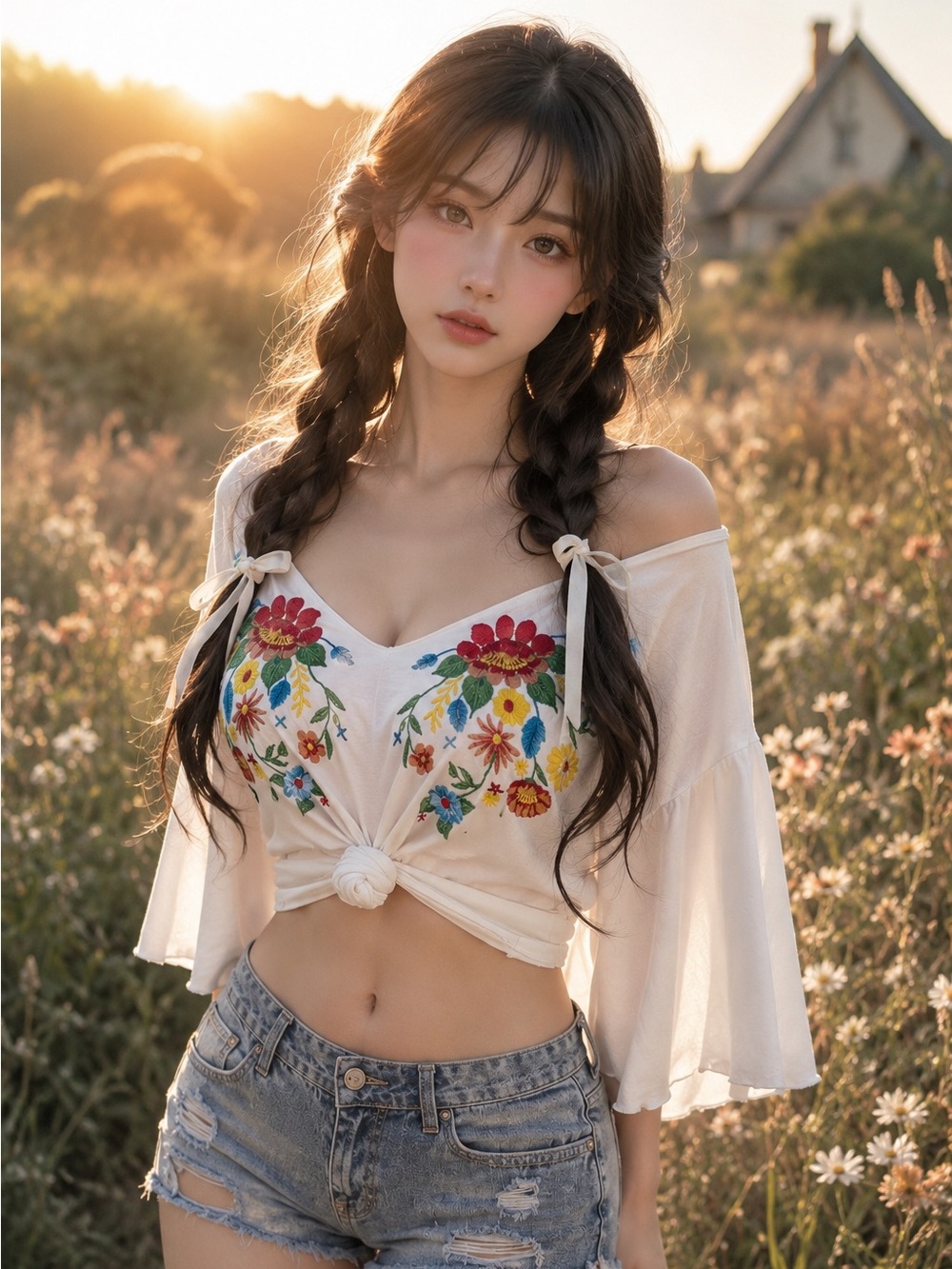 Zara Floral Fables & Fluttering Sleeves Embroidered boho wanderlust crop top